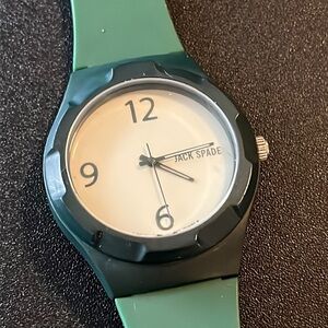 EUC Authentic Mens Jake Spade 40mm green color block watch with silicone band